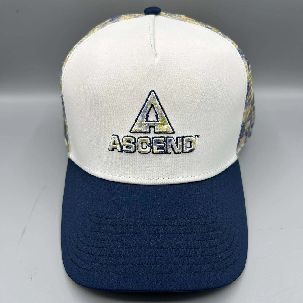 Ascend Trucker Hat Men White Blue Camo Embroidered Snap Back Cap New